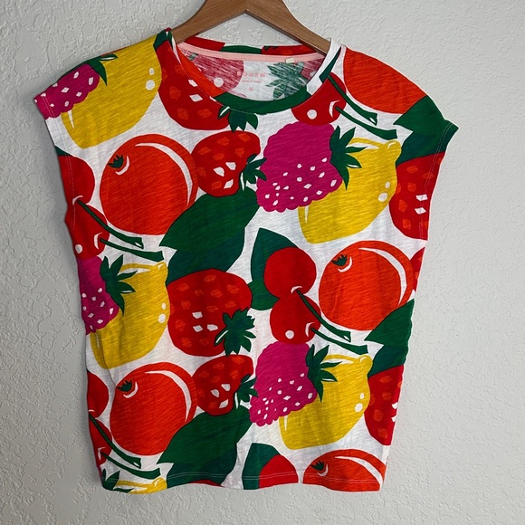 Boden Fruit Slub Tee Lemon Orange Print Strawberry Bright Colorful Summer Top - Picture 2 of 8